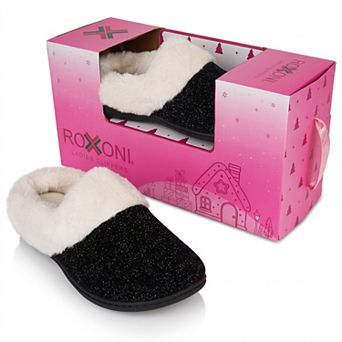 Roxoni Women's Faux Fur Ribbed Knit Clog Slippers with Gift Box for Christmas and Holiday Gifts