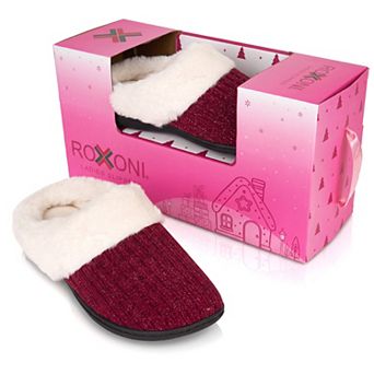 Roxoni Women's Faux Fur Ribbed Knit Clog Slippers with Gift Box for Christmas and Holiday Gifts