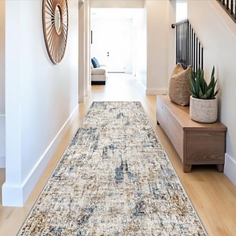 Non Slip Washable Runner Rug Modern Abstract Low Pile Floor Carpet For Indoor Spaces
