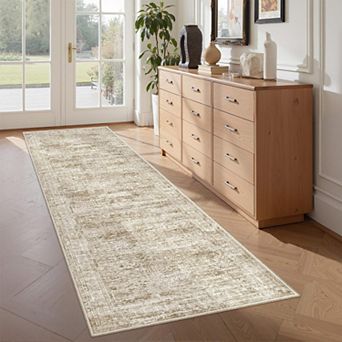 Non Slip Washable Runner Rug Low Pile Soft Easy Care Vintage Home Decor
