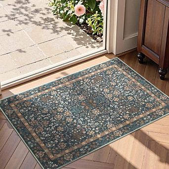 Washable Non Slip Hallway Runner Rug Vintage Floral Low Pile Easy Clean