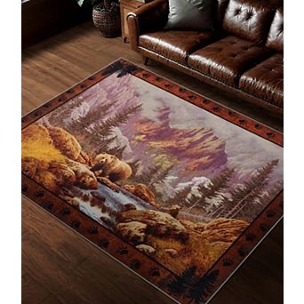 Washable Rustic Cabin Rug Pet Friendly Non Slip Low Pile Country Style
