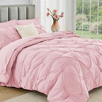 Oversized King 7 pc Pinch Pleat Microfiber Bed In A Bag All Season Bedding Set
