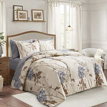 California King 7 pc Bed In A Bag All Season Reversible Botanical Bedding Set