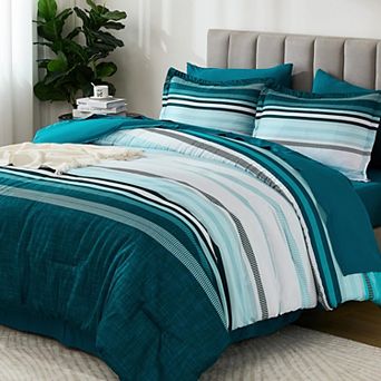 California King Size 7 pc Striped Microfiber All Season Bedding Set