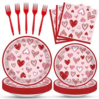 100 pc Valentine's Day Tableware Set for 25 Plates, Napkins & Forks