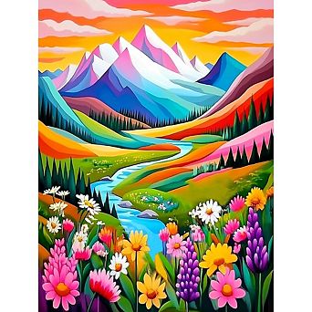 Mountain Paint by Numbers Kit for Adults Canvas Acrylic Painting Set, DIY Craft