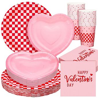 112 pc Valentine's Day Party Set for 24 - Plates, Cups, Napkins & Cutlery