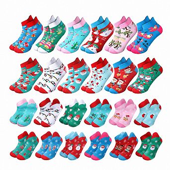12 Pairs Christmas Ankle Socks Low Cut Holiday Gift for Women Men