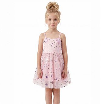 2Bunnies Girls Sparkling Sequin Star Applique Tulle Spaghetti Strap Party Dress