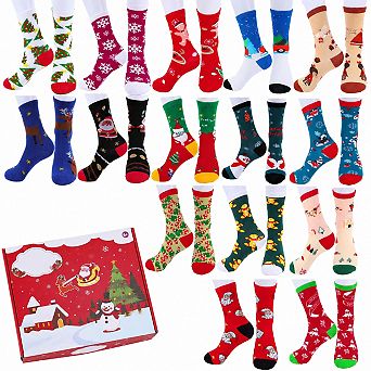 15 Pairs Christmas Holiday Crew Socks Funny Knit Xmas Gift Stocking Stuffer