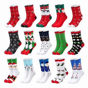 15 Pairs Womens Christmas Socks Holiday Stocking Stuffers