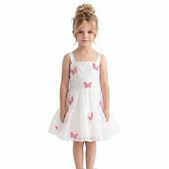 2Bunnies Girls Sparkling Organza 3D Butterfly Appliqués Tiered Party Dress