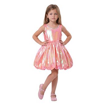 2Bunnies Girls Iridescent Metallic Bubble Hem Sequin Neckline Party Dress