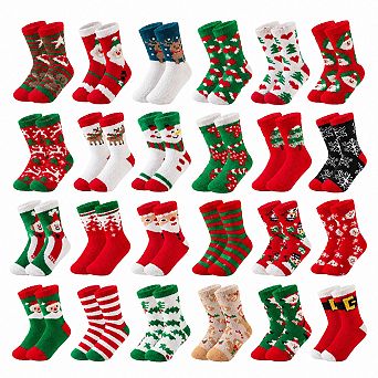 24 Pairs Fuzzy Socks Bulk Christmas Stocking Stuffers for Women