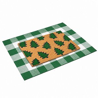 2 pc Holiday Welcome Mat Set Durable Layered Porch Entryway Decor