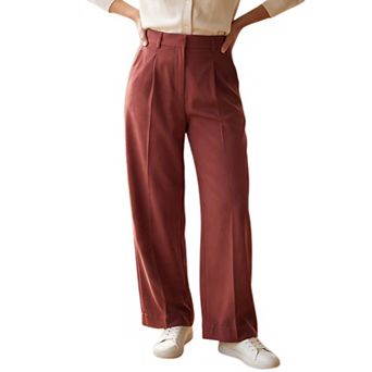 Women's Hight Waist Pleated with Pockets Button Down Work Office Long Suit Pants