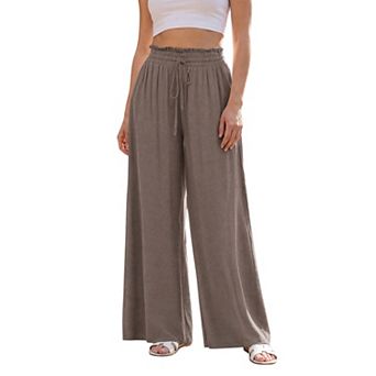 Women's Smocked High Waist Drawstring Wide Leg Casual Flowy Palazzo Pants with Side Pockets