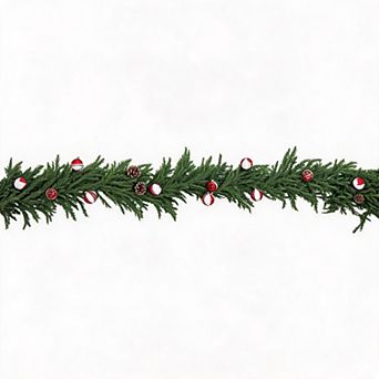 Rattan Faux Cedar Christmas Garland - Artificial Greenery for Mantel, Staircase & Entryway
