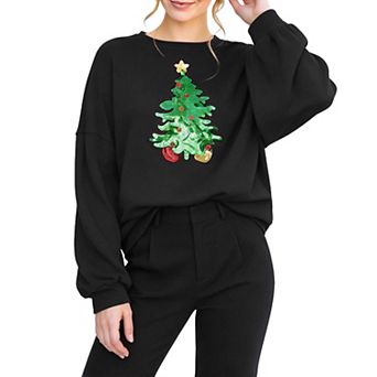 Women's Christmas Sequin Tree Sweatshirt Long Sleeve Crew Neck Loose Casual Holiday Pullover Top
