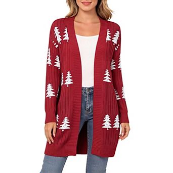 GloryStar Women's Christmas Crew Neck Cardigan Open Front Long Sleeve Knit Casual Holiday Sweater