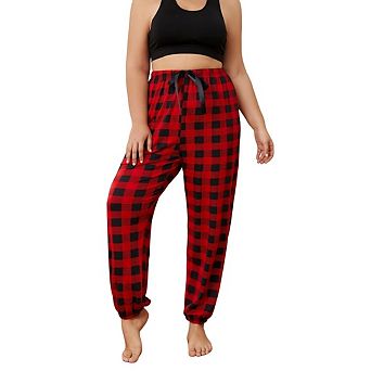 Women's Plus Size Buffalo Plaid Pajama Pants Jersey Knit Sleep and Lounge PJ Bottoms