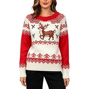 GloryStar Women Christmas Sweater Knit Pullover Funny Snow Printed Crewneck Festive Cute Tops