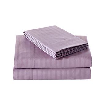 1800 Embossed Stripe Premium All Season Bed Sheet Set Queen Plum