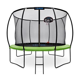 LifeMaster 10ft Pumpkin Trampoline with Luxury Ladder, Basketball Hoop & Inner Safety Enclosure