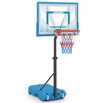 Costway Pool Basketball Hoop with 3-Level Adjustable Height Weighted Base 2 Rolling Wheels