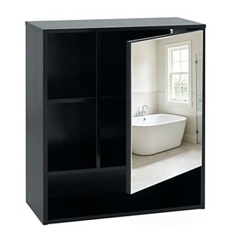 Costway Bathroom Mirror Cabinet with 2 Hidden Storage Shelves & 3 Open Storage Compartments