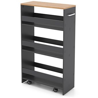 Costway 4 tier Rolling Storage Cart 8" Slim Kitchen Cart on Wheels with Open Shelves