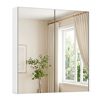 Costway 24.5" x 25.5" Bathroom Wall Cabinet with Double Mirrored Doors & Adjustable Shelf