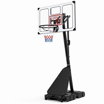 Costway Portable Basketball Hoop 4.9-10 FT Adjustable Goal with Rebounder Base Wheels