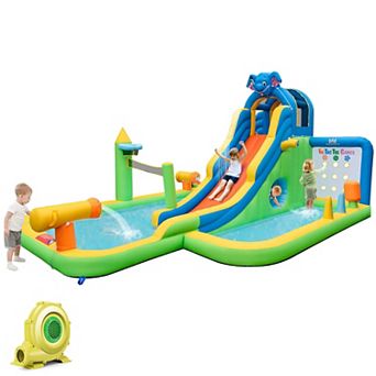 Costway Inflatable Water Slide Giant Splash Pool for Kids Backyard Fun with 735W Blower