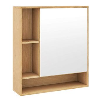 Costway Bathroom Wall Cabinet with Mirror, Single Door, 3 Open Shelves & Adjustable Shelf