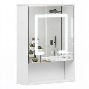 Costway 24" x 18" Medicine Cabinet with Mirror Lights Adjustable Shelf Lighted Wall Cabinet