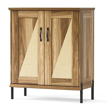 Costway 5 tier Farmhouse Shoe Cabinet with Woven Rattan Doors, Removable Shelves for Closet