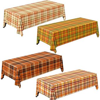 4-Pack Orange Fall Plaid Disposable Tablecloths, 54 x 108 Inch