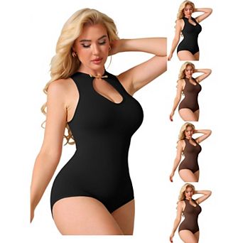 5 Packs Halter Neck Bodysuit for Women Snap Closure Cutout Shapewear Tummy Control Bodyshaper