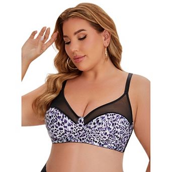 Women's Bras Underwired Push Up Mesh See Through Leopard Print Supportive Bralette