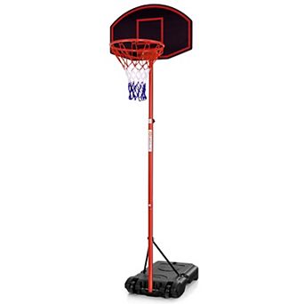 Costway Height-Adjustable Basket Hoop, Portable Backboard System Stand w/ 2 Wheels, Fillable Base