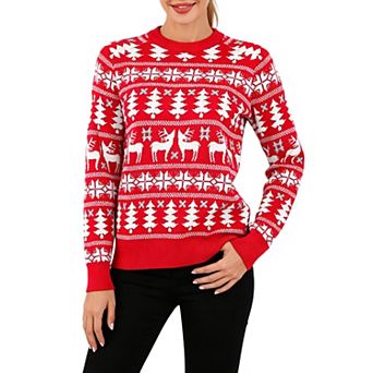GloryStar Women Christmas Long Sleeve Sweater Reindeer Snowflake Pattern Holiday Pullover Knitwear