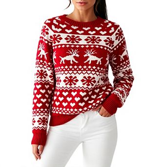 GloryStar Women's Christmas Snowflake Reindeer Knitted Sweater Long Sleeve Crew Neck Pullover Outfit