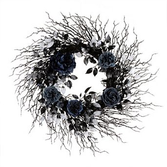 24 in Halloween Moody Blue Twig Wreath