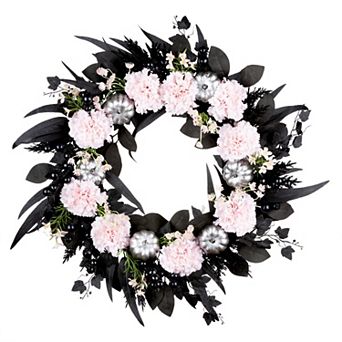 26 in Pretty Morbid Pink Carnation Halloween Wreath
