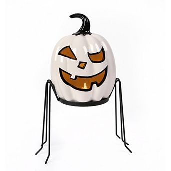 15 in White Pumpkin Spider Legs Stand with LED Light