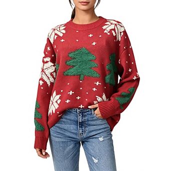 Christmas Sweater for Women Cute Merry Xmas Santa Holiday Pullover Crewneck Knit Sweaters