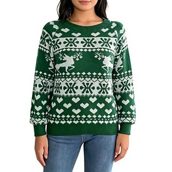 GloryStar Women's Christmas Sweater Long Sleeve Crew Neck Snowflake Plaid Casual Knit Pullover Tops