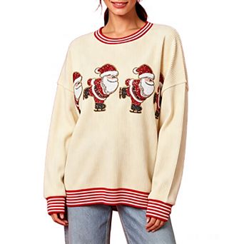 Oversized Christmas Sweatshirts for Women Funny Sequin Slit Crewneck Long Sleeve Pullover Sweaters